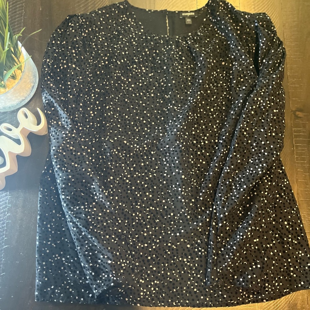 Express Women’s Velvet Textured Polka Dot Blouse